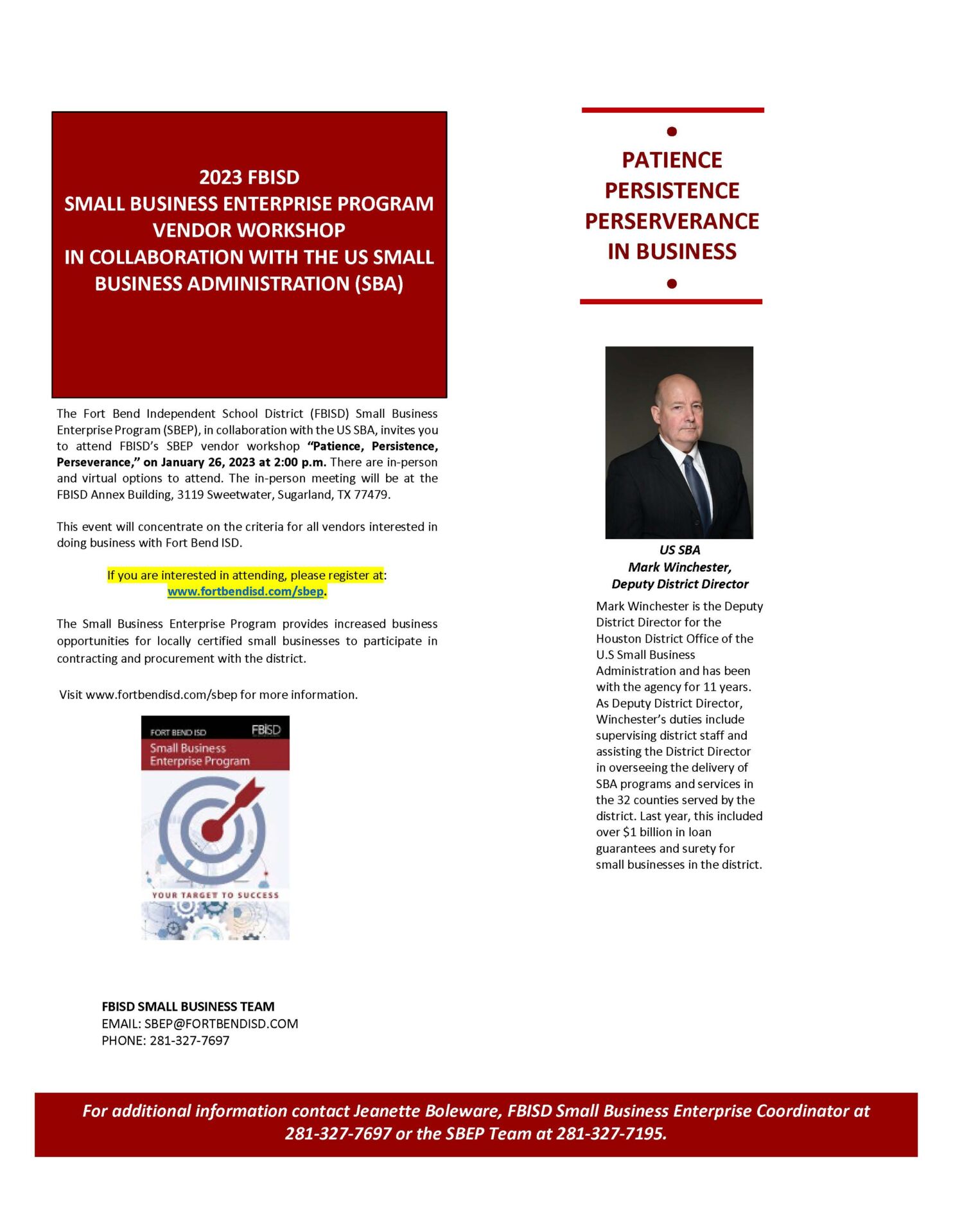 Houston/ Fort Bend: Fort Bend ISD's Small Business Enterprise Program  (SBEP) - SubContractors USA