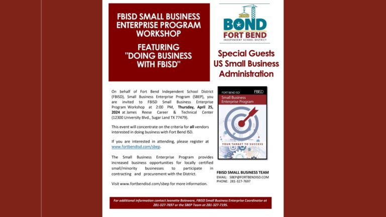 Fort Bend ISD Hosting Small Business Enterprise Program Workshop