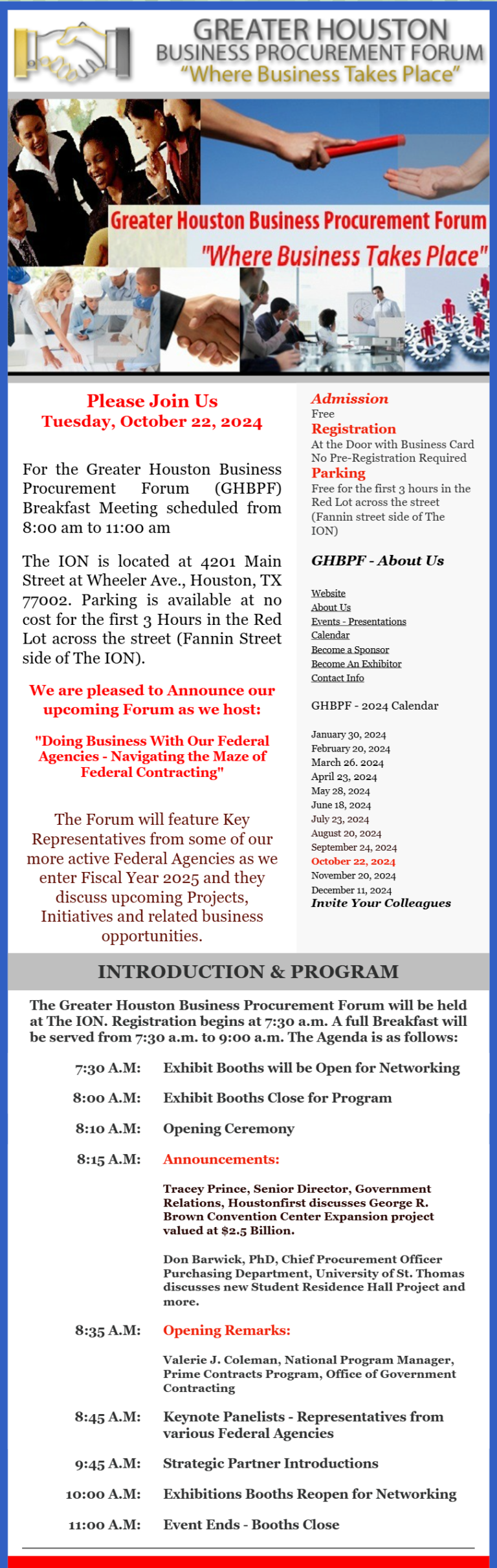 The GHBPF’s Breakfast – “Doing Business With Our Federal Agencies – Navigating the Maze of Federal Contracting”