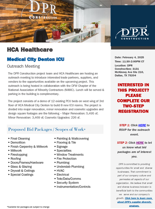 Invitation to DPR and HCA Outreach Event