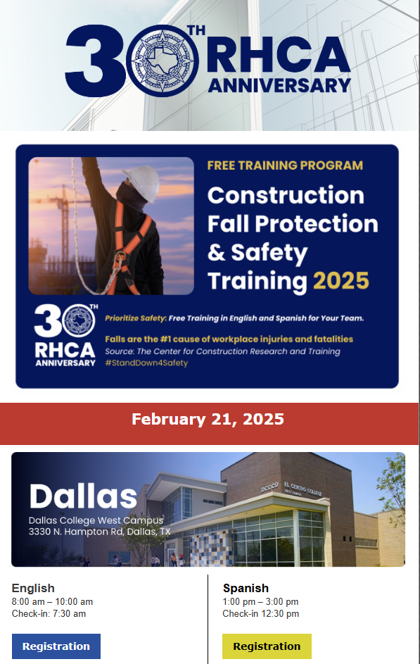 30th RHCA Anniversary - Construction Fall Protection & Safety Training 2025