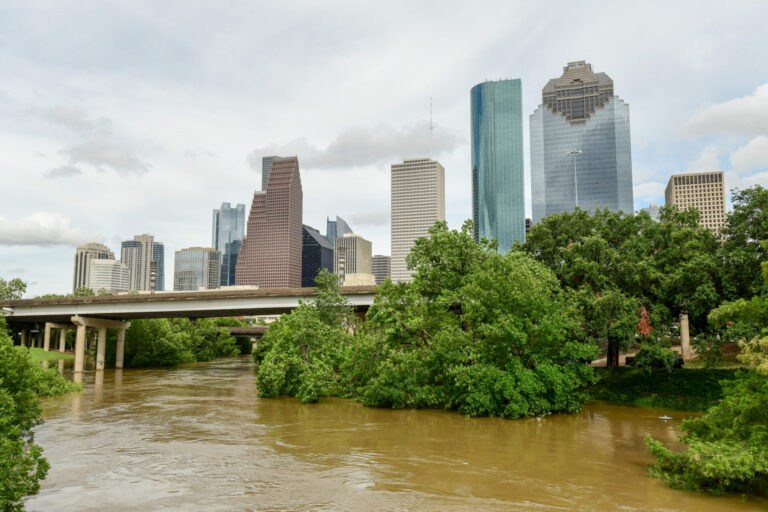 Flooding at Buffalo Bayou Park Houston after Hurricane Beryl 2024