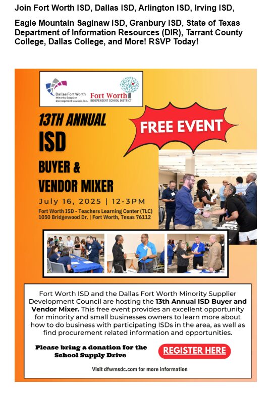 Fort Worth ISD and DFW MSDC: The 13th Annual ISD Buyer & Vendor Mixer