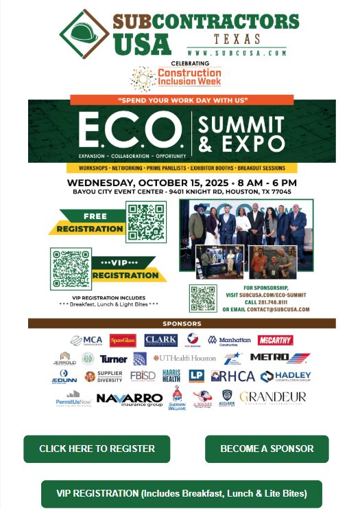 Houston, TX - SUBC USA Celebrates Construction Inclusion Week - E.C.O. Summit & Expo 1 SUBC USA Celebrates Construction Inclusion Week - E.C.O. Summit & Expo