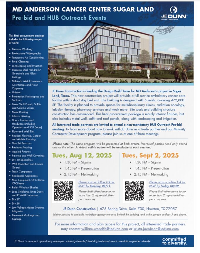 JE Dunn - MD Anderson Cancer Center Sugar Land Pre-bid and HUB Outreach Events