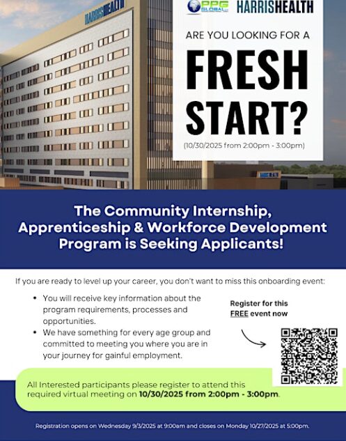Virtual - Harris Health The Community Internship, Apprenticeship & Workforce Development Program 1 Harris Health The Community Internship, Apprenticeship & Workforce Development Program