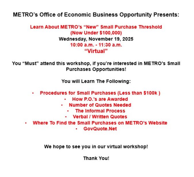 Learn about METRO's "New" Small Purchase Threshold