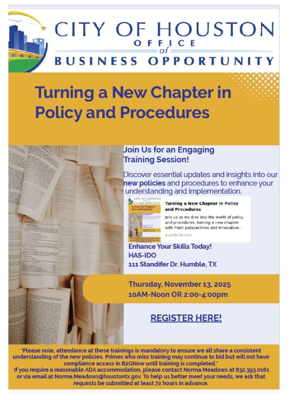 City of Houston OBO Turning a New Chapter in Policy and Procedures
