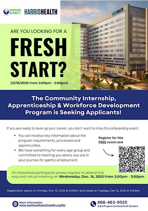 Virtual - Harris Health Community Internship, Apprenticeship, & Workforce Development Program