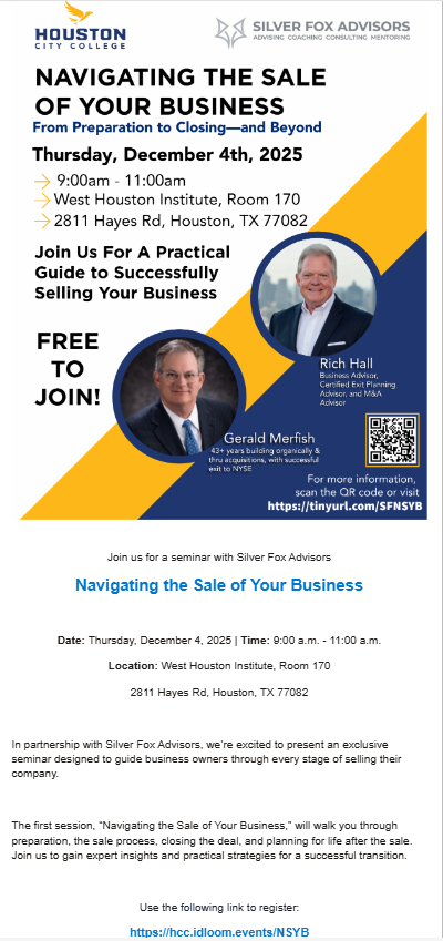 Houston City College - Navigating The Sale of Your Business