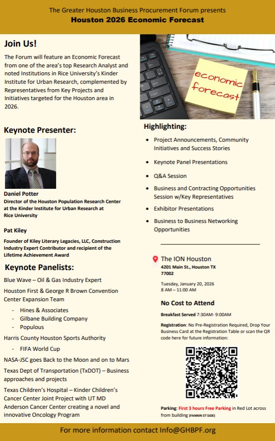 Houston, TX - Greater Houston Business Procurement Forum - Houston 2026 An Economic Forecast 1 GHBPF Houston 2026 Economic Forecast