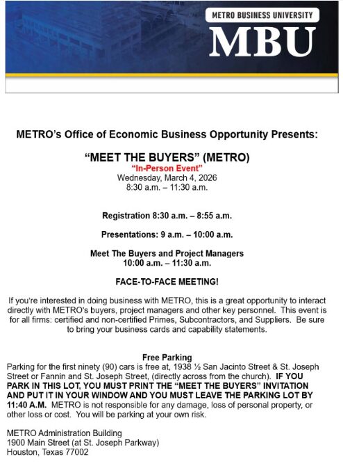 Houston, TX - METRO's Office of Economic Business Opportunity - Meet The Buyer 1 METRO MEET THE BUYERS