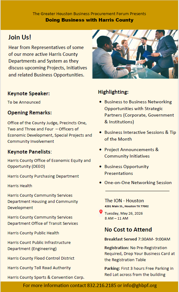 Greater Houston Business Procurement Forum Presents: Doing Business with Harris County