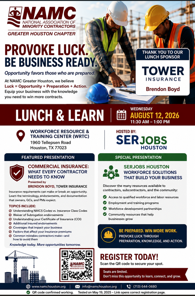 HOUSTON, TX- NAMC PRESENTS: Preparation + Opportunity = Your Next Move | NAMC Lunch & Learn Wednesday 1 HOUSTON,TX - Preparation + Opportunity = Your Next Move | NAMC Lunch & Learn Wednesday
